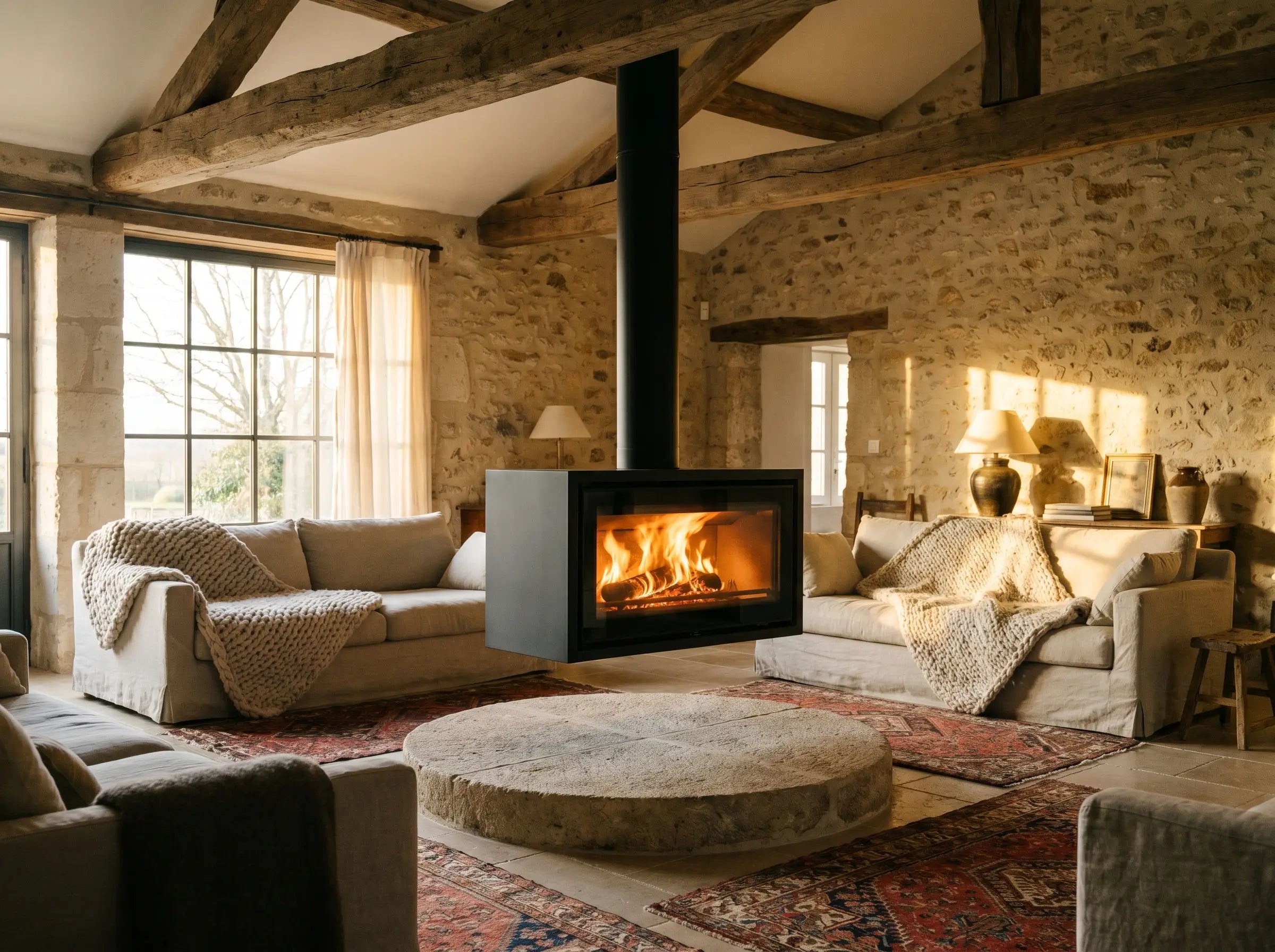 La pièce maîtresse d’une maison de campagne — Poêle à bois suspendu, Dole · Poêle à bois suspendu · 2025